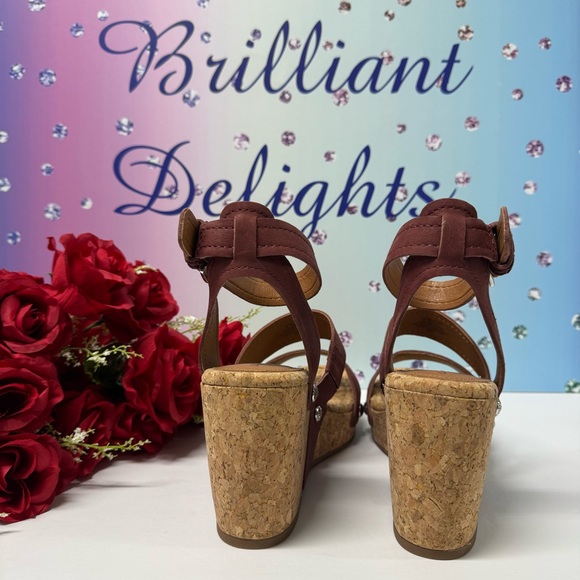 SALE VALENTINA CORK LEATHER WEDGES - Picture 6 of 8